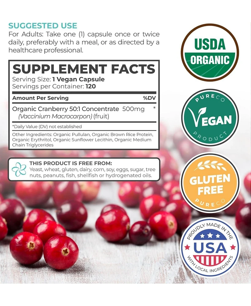 Pure Co Organic Cranberry Concentrate Capsules, Urinary Tract Support