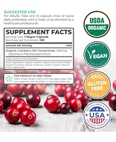 Pure Co Organic Cranberry Concentrate Capsules, Urinary Tract Support and Kidney Cleanse, 120ct