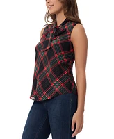 Jones New York Women's Plaid Tie-Neck Sleeveless Top