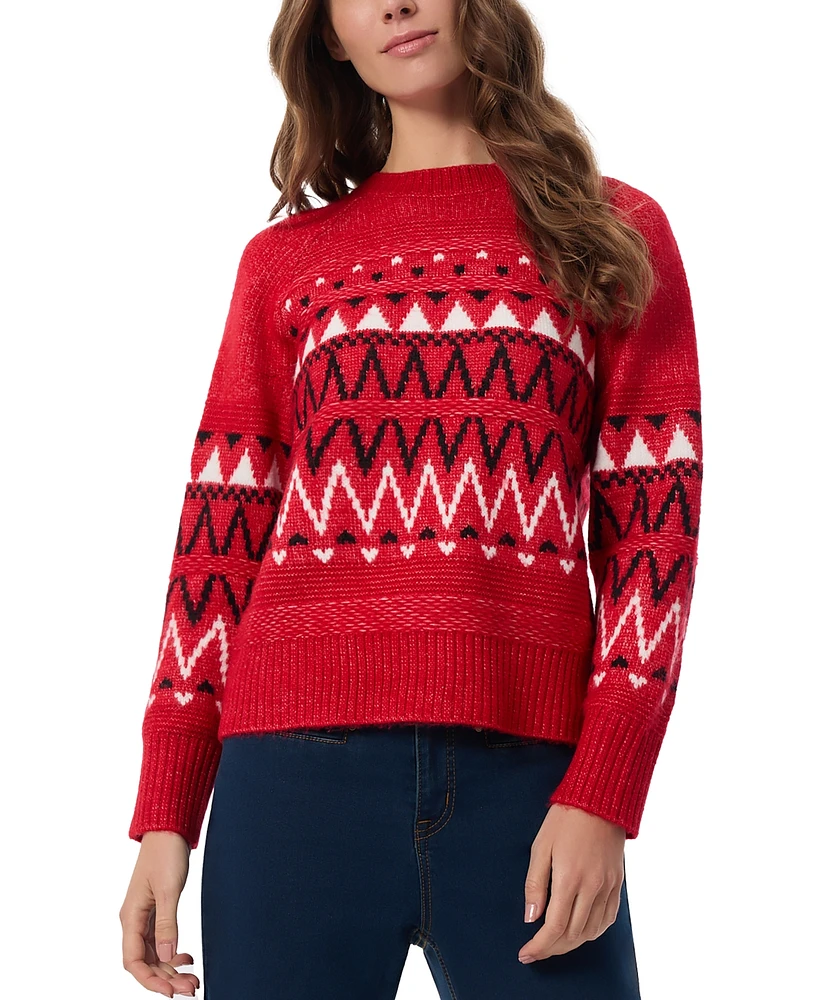 Jones New York Women's Fair Isle Crewneck Sweater & Scarf