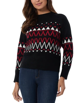 Jones New York Women's Fair Isle Crewneck Sweater & Scarf