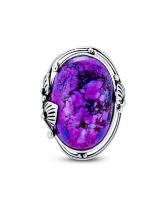 Bling Jewelry Large Dome Oval Cabochon Bezel Leaf Set Blue Purple Natural Turquoise Western Statement Ring For Women Oxidized .925 Sterling Silver