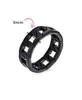 Bling Jewelry Mens Biker Jewelry Urban Mechanic Black Wide Open Rope Cuban Cable Curb Chain Link Ring Band For Men Gothic Solid Stainless Steel