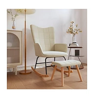 vidaXL Rocking Chair with a Stool Cream Fabric