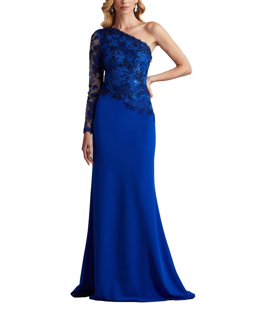 Tadashi Shoji Women's Abner One Shoulder Embroidered Bodice Gown