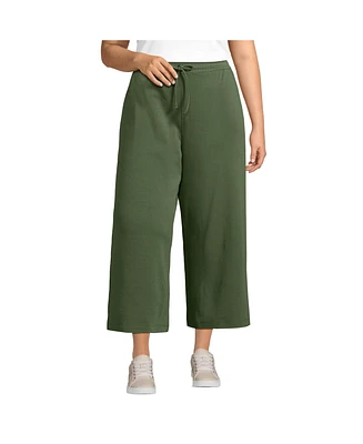 Lands' End Plus Sport Knit Elastic Waist Wide Leg Crop Pants