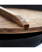 MegaChef 2 Piece 14 Inch Heavy Duty Cast Iron Wok with Wood Lid