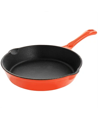 MegaChef Enameled Round 8 Inch PreSeasoned Cast Iron Frying Pan Orange