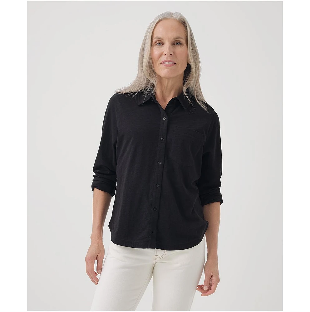 Pact Women's Organic Relaxed Slub Long Sleeve Button Up