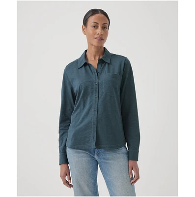 Pact Women's Organic Relaxed Slub Long Sleeve Button Up