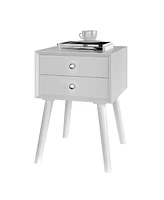 Gymax Wooden Nightstand Mid-Century End Side Table Bedroom W/2 Storage Drawers White