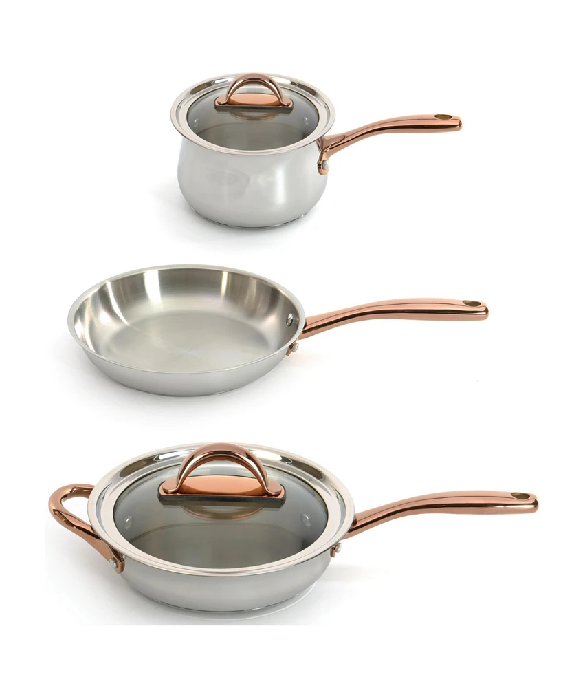 BergHOFF Ouro Gold 5pc 18/10 Stainless Steel Starter Set, Glass Lids, Rose Gold Handles