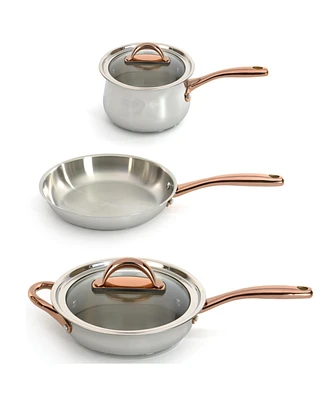 BergHOFF Ouro Gold 5pc 18/10 Stainless Steel Starter Set, Glass Lids, Rose Gold Handles