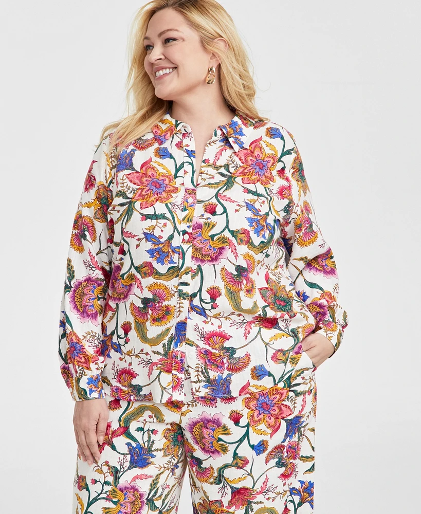 Jm Collection Plus Printed Button-Front Shirt, Exclusively at Macy's