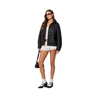 Edikted Women's Cargo Faux Leather Bomber Jacket