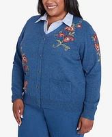 Alfred Dunner Plus Size Harvest Moon Paisley Floral Two in One Collared Cardigan Sweater