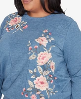 Alfred Dunner Plus Casual Fridays Floral Embroidered Long Sleeve Top