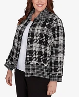 Alfred Dunner Plus Runway Ready Spliced Plaid Boucle Jacket