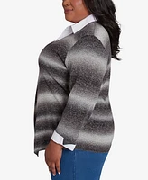 Alfred Dunner Plus Classic Chevron Ombre Two One Pullover Sweater