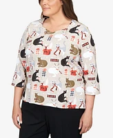 Alfred Dunner Plus Classic Cats and Presents Top