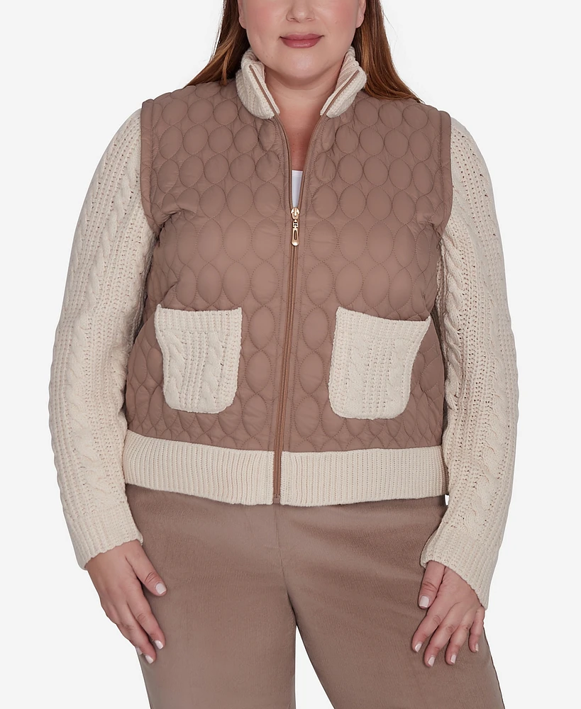 Alfred Dunner Plus Telluride Sweater Trim Quilted Jacket