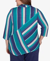 Alfred Dunner Plus French Quarter Spliced Stripe Cowl Neck Top