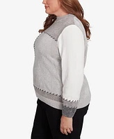 Alfred Dunner Plus Size Copenhagen Patchwork Sweater