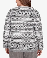 Alfred Dunner Plus Copenhagen Fair Isle Biadere Patch Sweater