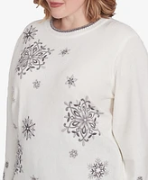 Alfred Dunner Plus Copenhagen Snowflake Embroidered Chenille Sweater