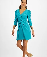 julia jordan Women's Puffed-Shoulder Twist-Front Dress