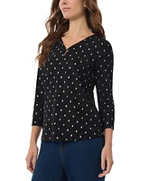 Jones New York Women's Foil-Dot Waffle V-Neck Top