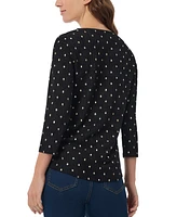 Jones New York Women's Foil-Dot Waffle V-Neck Top