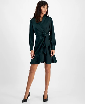 Bar Iii Women's Blouson-Sleeve Faux-Wrap Dress, Created for Macy's