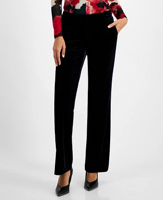 Bar Iii Women's High Rise Velvet Straight-Leg Pants, Created for Macy's