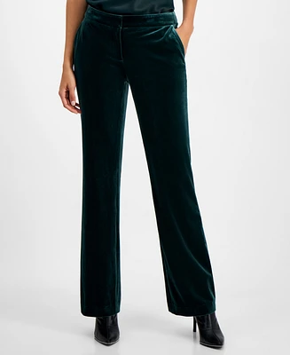 Bar Iii Women's High Rise Velvet Straight-Leg Pants, Created for Macy's