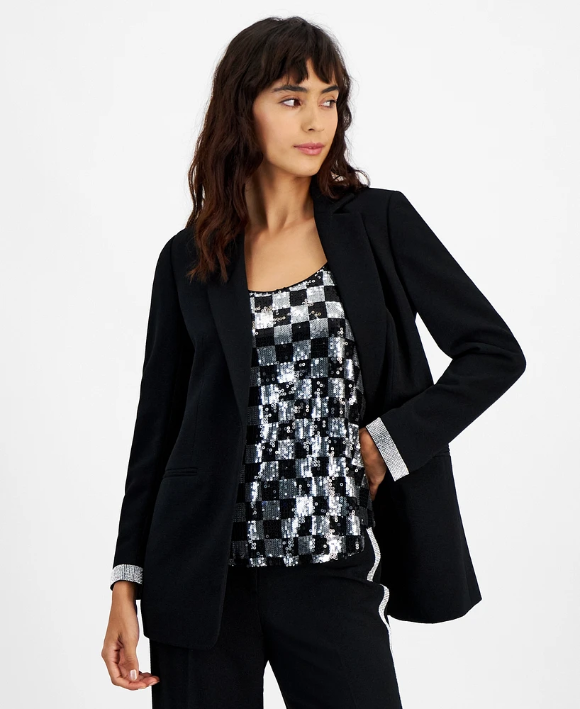 Bar Iii Women's Rhinestone-Cuff Open-Front Blazer, Created for Macy's