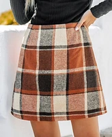 Cupshe Women's Brick Red Plaid Mini Skirt