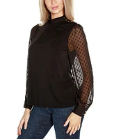 Belldini Black Label Women's Clip-Dot Chiffon Sleeve Knit Blouse