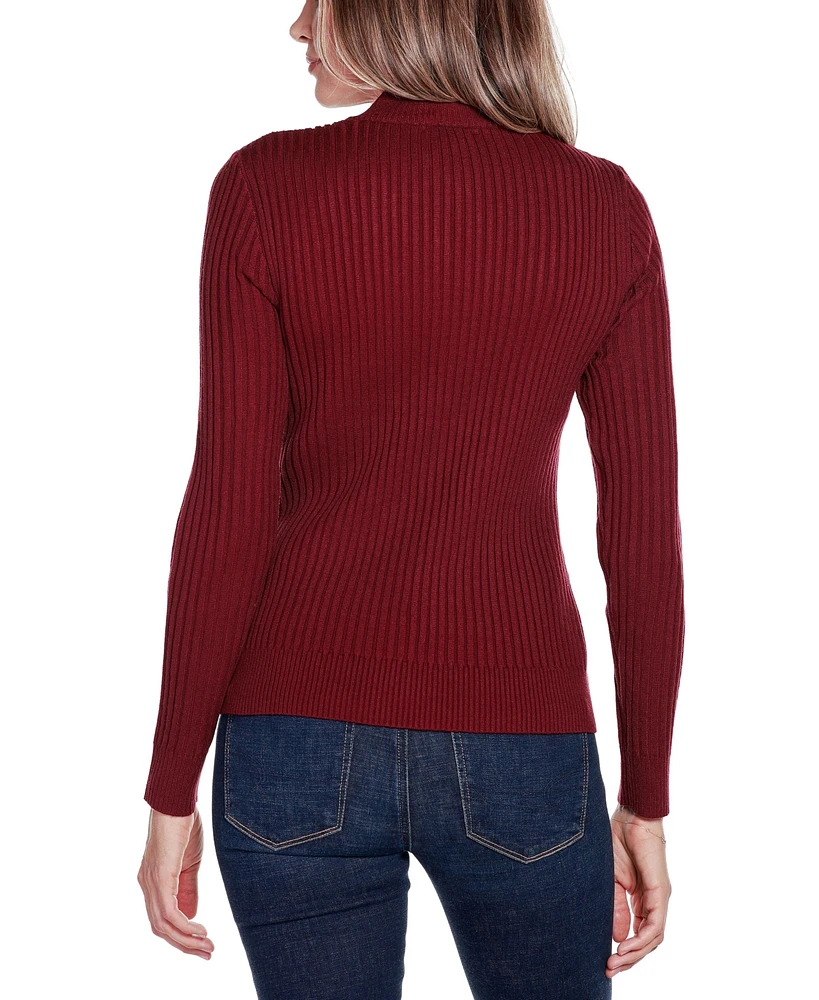 Belldini Women's Black Label Rib and Cable Quarter-Zip Sweater