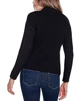 Belldini Black Label Women's Embellished Mock Neck Ribbed Sweater