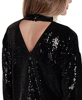 Belldini Women's Black Label Sequin Top with Back Cutout