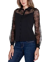 Belldini Women's Black Label Lace Inset Knit Blouse