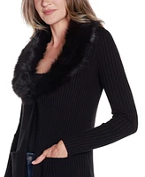 Belldini Women's Black Label Ribbed Collar Duster Cardigan Sweater