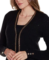 Belldini Women's Black Label Chain Detail Open-Front Cardigan Sweater