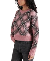 Steve Madden Women's Becka Argyle Plaid Crewneck Sweater