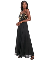 London Times Petite Sequin-Bodice Wide-Leg Jumpsuit