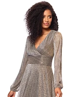 Betsy & Adam Women's Metallic V-Neck Long-Sleeve Gown