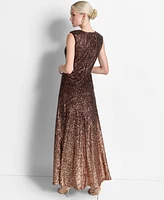 Dkny Women's Sleeveless Sequin Ombre Gown