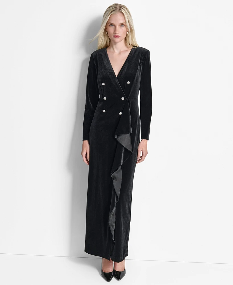 Dkny Women's Velvet Button-Trim Long-Sleeve Blazer Gown