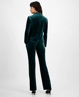 Bar Iii Womens Velvet One Button Blazer Cowlneck Rhinestone Strap Top High Rise Straight Leg Pants Created For Macys